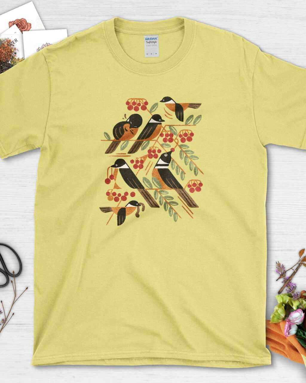 Bird Branch Red Berries T-Shirt