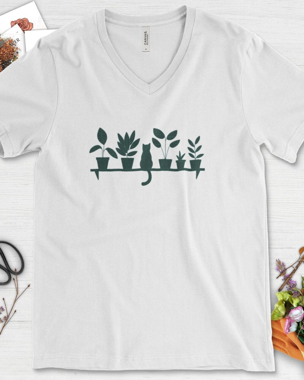 Alternative view of Cat Among Houseplants V-Neck