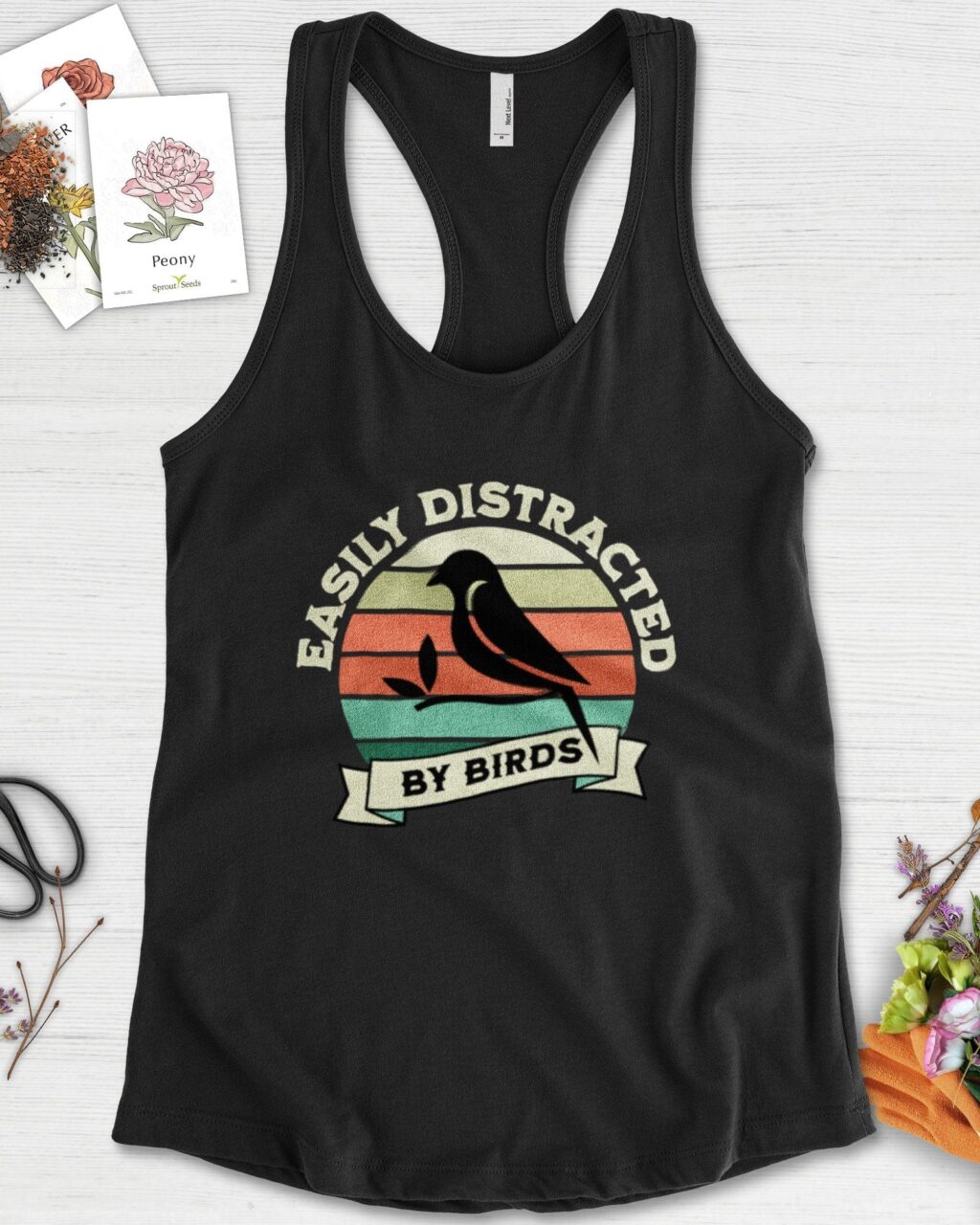 Alternative view of Easily Distracted By Birds Racerback