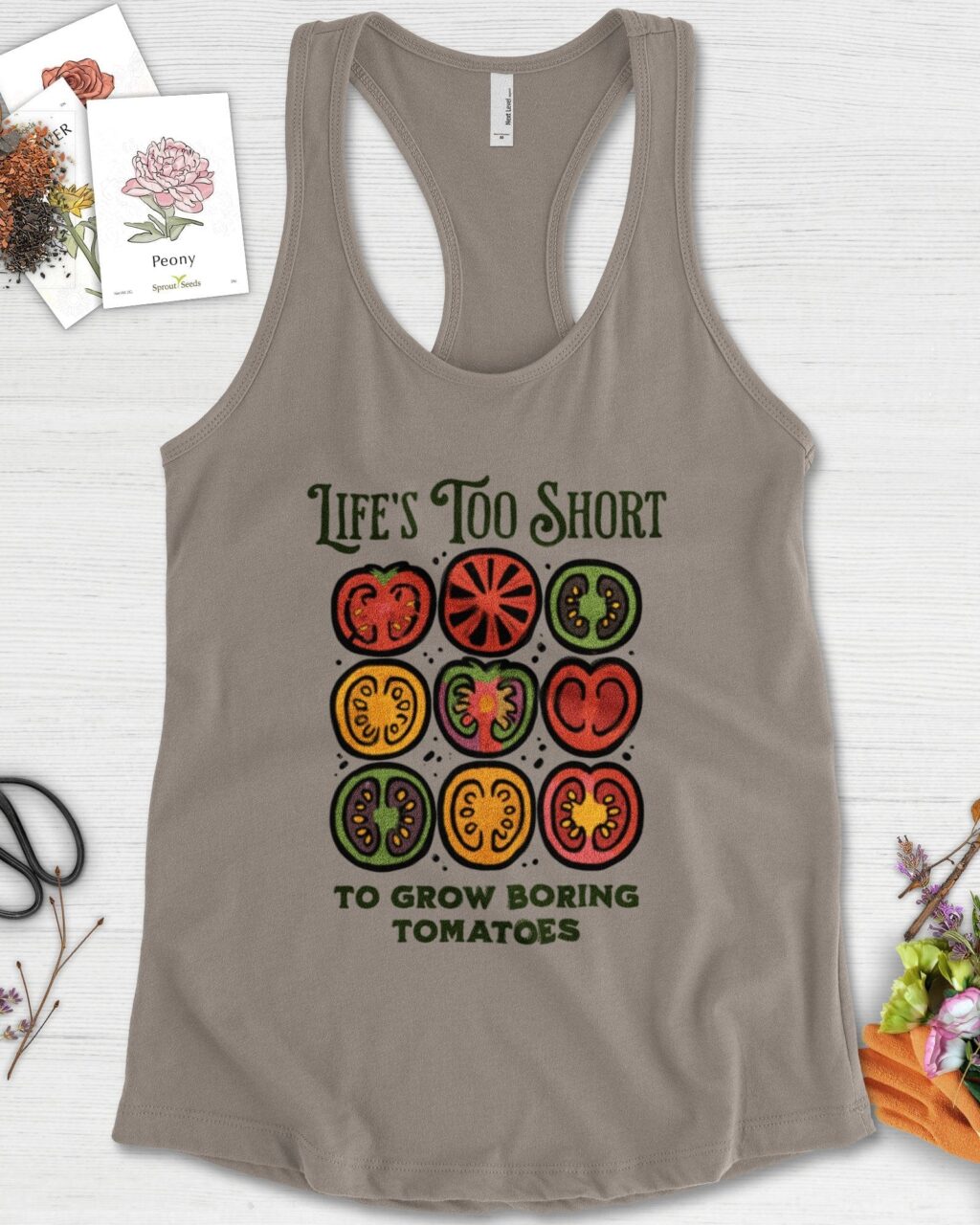 Alternative view of Life's Too Short Tomatoes Racerback