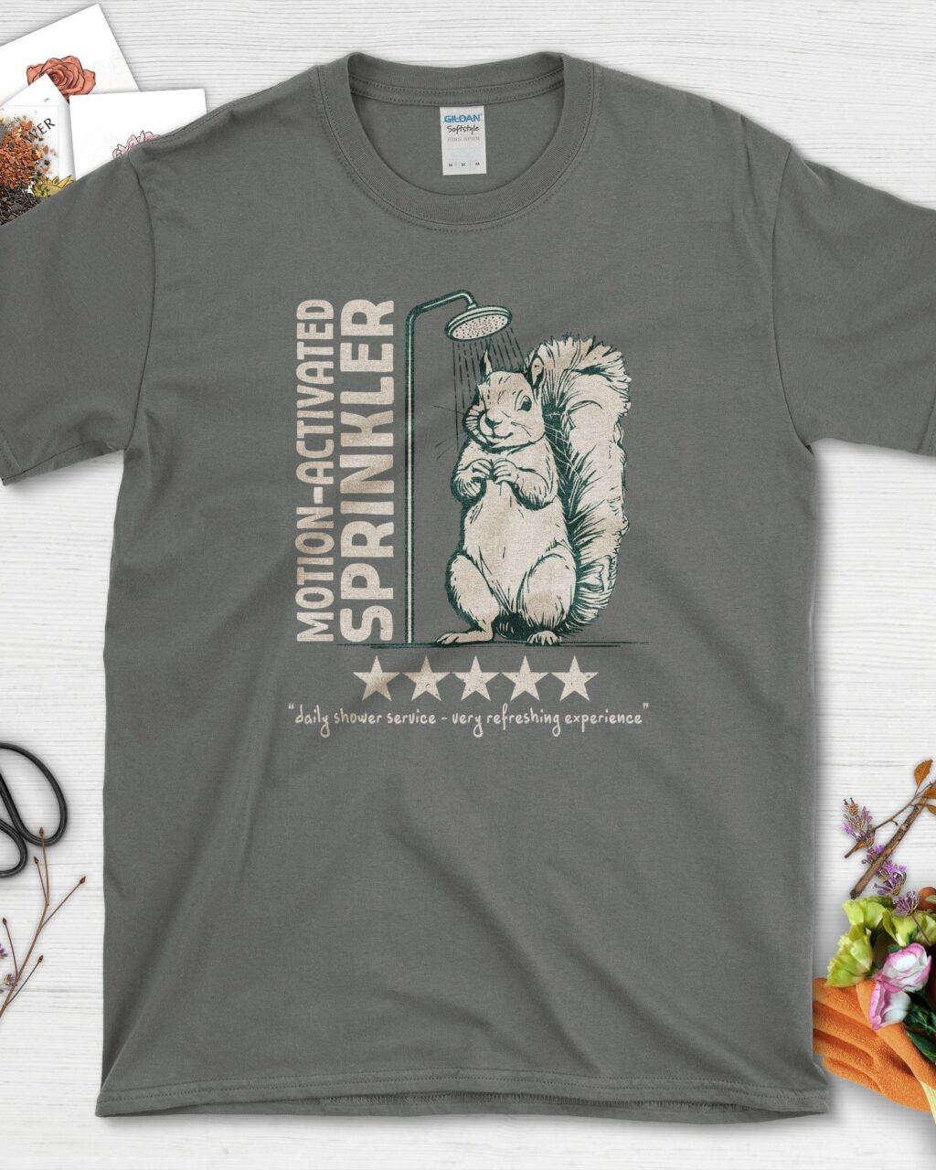 Alternative view of Motion Activated Sprinkler Squirrel T-Shirt