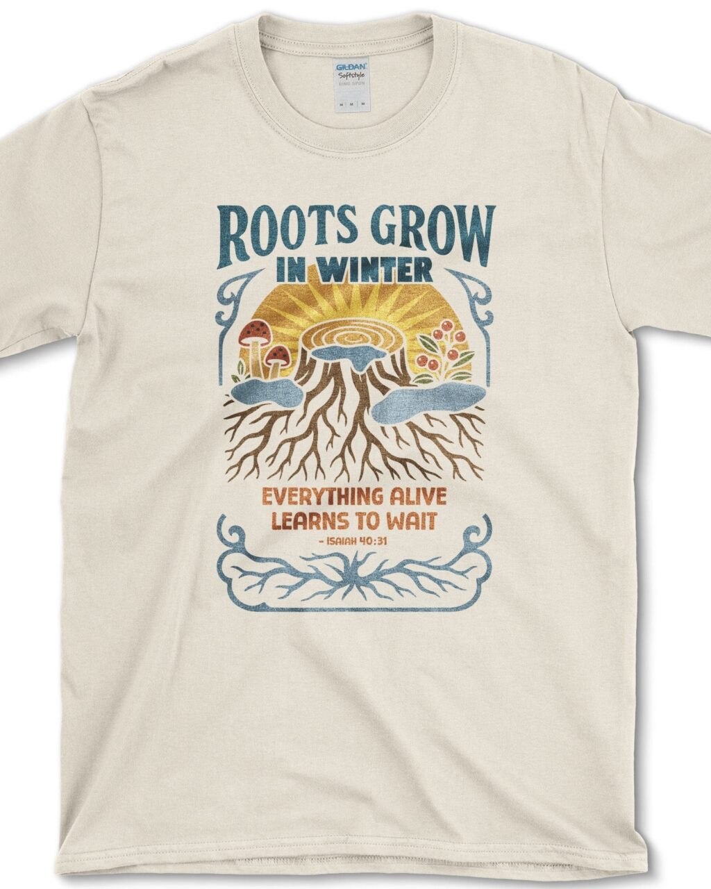Alternative view of Roots Grow in Winter T-Shirt