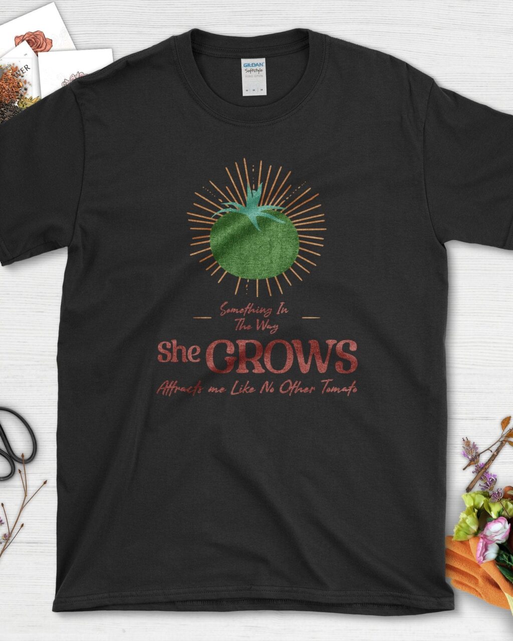 Alternative view of Something in the Way She Grows Tomato T-Shirt
