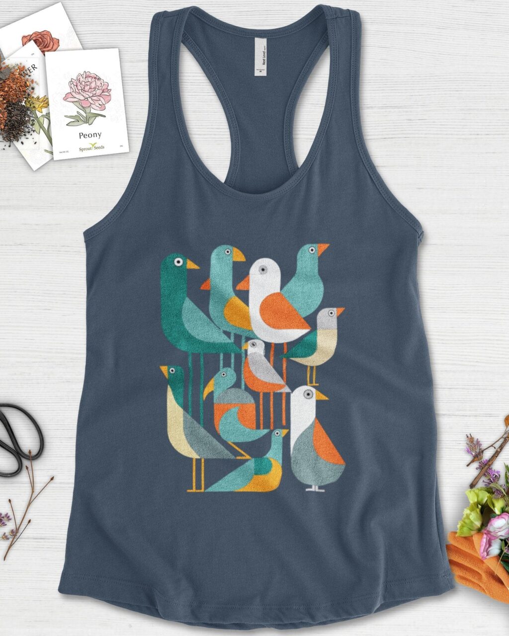 Alternative view of Vibrant Birds Garden Racerback